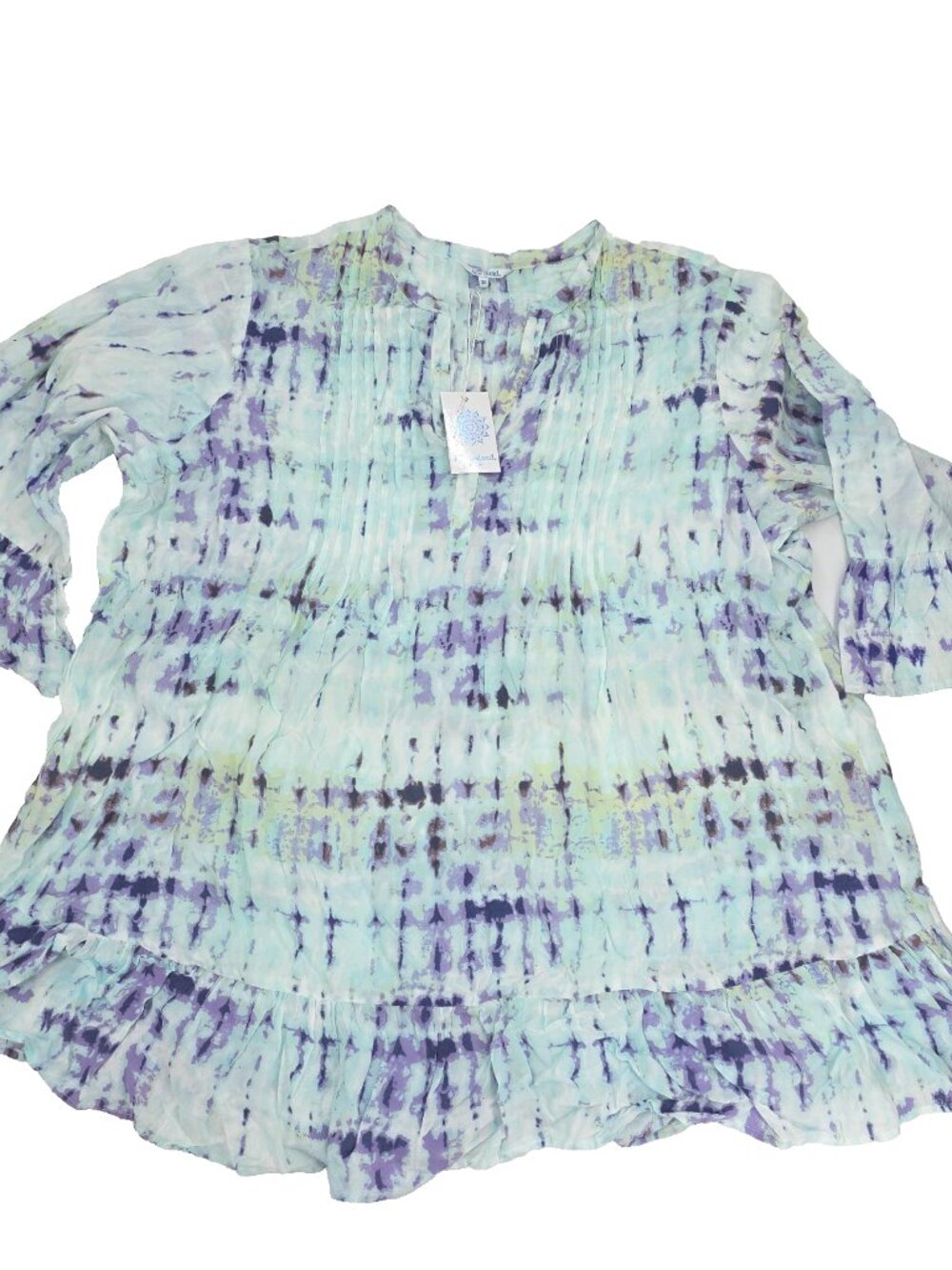 Blue Island Swim Cover Up Dress Womens 3X Blue Coverup Pleated Ruffle Tie Dye